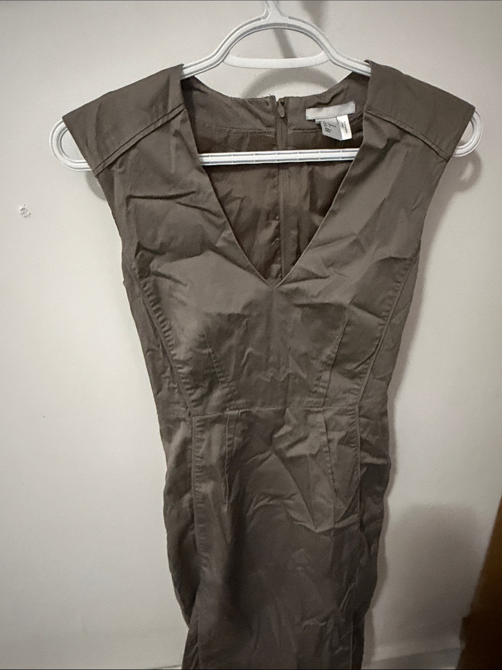 H&M Taupe Cap-Sleeve V-Neck Midi Dress